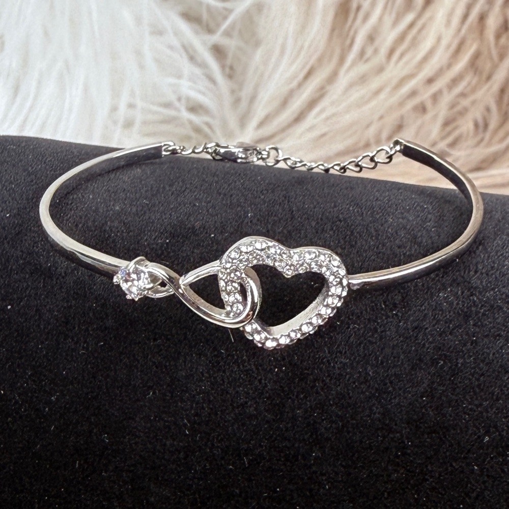Silvertone Bling Adjustable Chain Bangle Bracelet - image 6